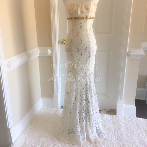 My Michelle Dresses & Skirts - Ivory Strapless Mermaid Dress with Gold Detail